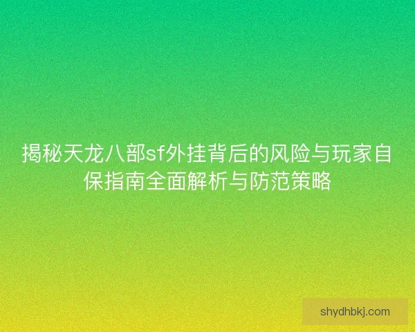 揭秘天龙八部sf外挂背后的风险与玩家自保指南全面解析与防范策略